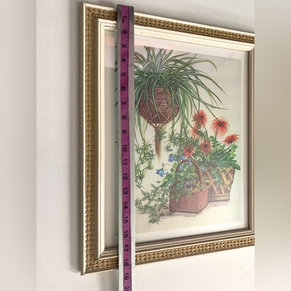 VTG 70s Nel Cary Cane Framed Art Matted Botanical Cottage Core Art Deco Boho MCM - Picture 7 of 8